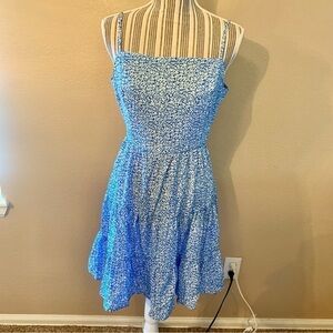 NWT Million Colors Mini Dress Large Blue White Ditzy Floral Straps Open Back